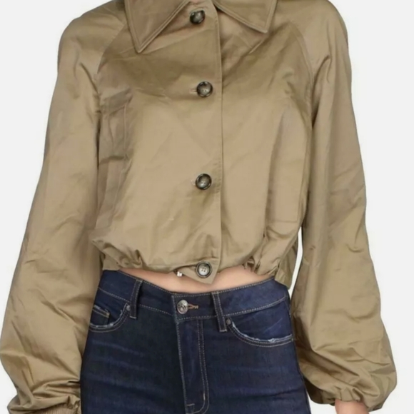 New INC Drawstring Button Front Wing Collar Tan Trench Jacket Shoulder F… - Picture 2 of 11